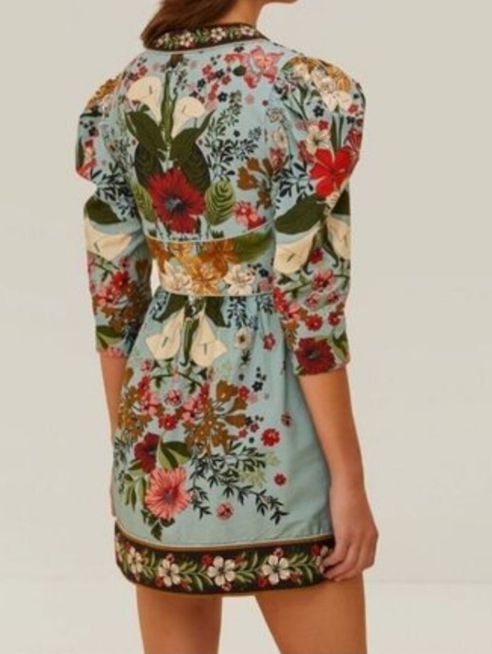 FARM Rio Beauty Bouquet Sky Blue Floral Embroidered Mini Dress Cotton Size XL - Picture 3 of 16